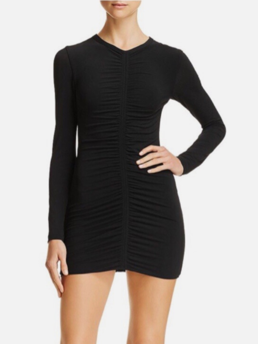 T by Alexander Wang Ruched Black long sleeve dress
